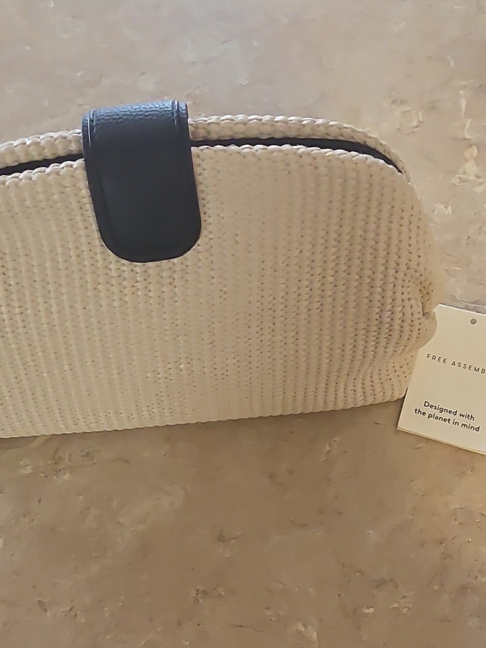 Cream Woven Bag with Black Trim
